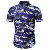 Chemise de Plage Arbre de Palmier Imprimé à Manches Courtes - Bleu Foncé Toile de Jean 3XL
