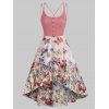 Robe Haute Basse à Bretelle Papillon Imprimé - Rose L