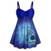 Plus Size Floral Tribal Print Empire Waist Tankini Swimwear - BLUEBERRY BLUE L