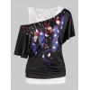 Ensemble de T-shirt Plume et Drapeau Américain Imprimés et de Débardeur en Dentelle - Noir M