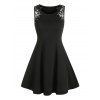 Robe Ligne A en Dentelle Transparente Insérée sans Manches à Œillets - Noir 3XL