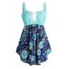 Débardeur Fleur Imprimée de Grande Taille avec Trou de Serrure - Ardoise Légère 5X