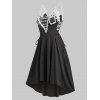Casual Crochet Lace Insert Dress High Low Lace Up Dip Hem High Waisted Midi Cami Dress - DARK GRAY XL