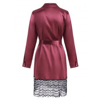 

Lace Panel Satin Sleep Shirt Dress, Red wine