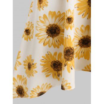 Vacation Sunflower Print Spaghetti Strap High Low A Line Dress