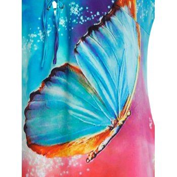

Plus Size Butterfly Print Lace Up Tie Dye Tank Top, Multicolor