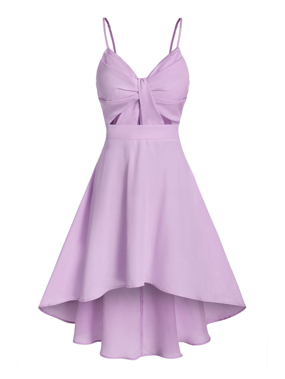 Plain Solid Knot High Low Cami Dress - PURPLE XL