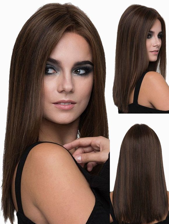 Middle Part Long Silky Straight Heat Resistant Synthetic Wig - COFFEE 