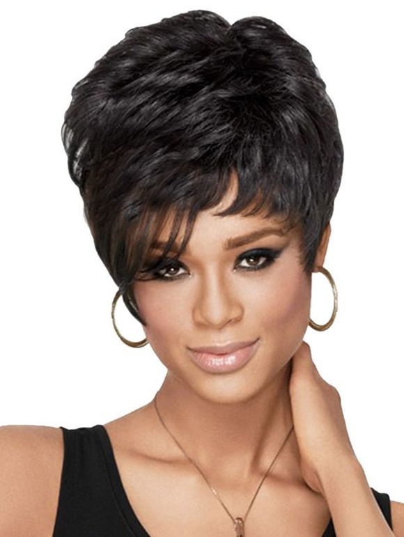 Fluffy Black Short Curly Heat Resistant Synthetic Wig - BLACK 