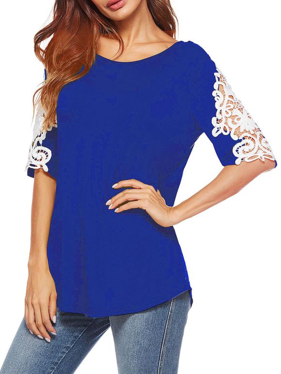 T-shirt Tunique Panneau en Dentelle - Bleu XL