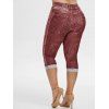 3D Sunflower High Waisted Plus Size Capri Jeggings - RED WINE 5X