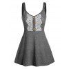 Débardeur Chiné Applique en Dentelle à Taille Haute avec Boutons - Gris 3XL