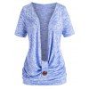 Plus Size Cowl Front Marled T Shirt And Halter Floral Tank Top Set - CORNFLOWER BLUE 5X