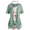 Plus Size Cowl Front Marled T Shirt And Halter Floral Tank Top Set - LIGHT GREEN 5X