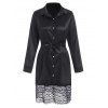 Lace Panel Satin Sleep Shirt Dress - BLACK M