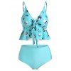 Maillot de Bain Tankini Sirène et Crâne Imprimé avec Nœud Papillon - Bleu Vert M