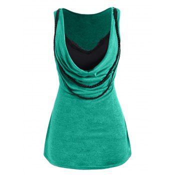 

Plus Size Beading Cowl Front Tank Top, Medium turquoise