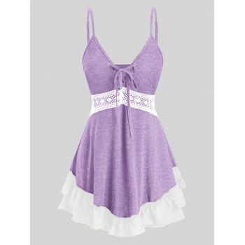 

Plus Size Lace Up Crochet Flounce Tank Top, Medium purple
