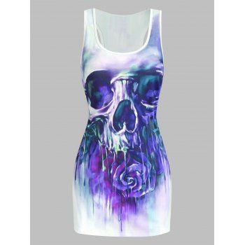 

Skull Flower Print Slimming Tank Top, Purple