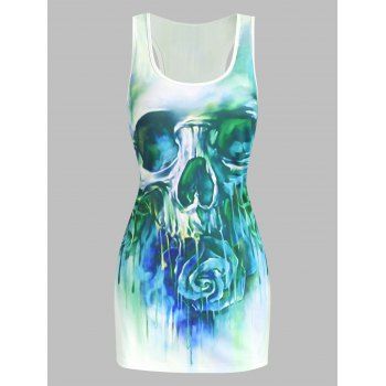 

Skull Flower Print Slimming Tank Top, Green