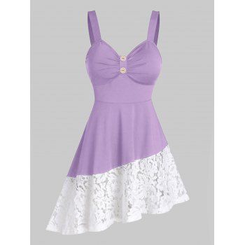 

Button Lace Panel Irregular A Line Dress, Purple