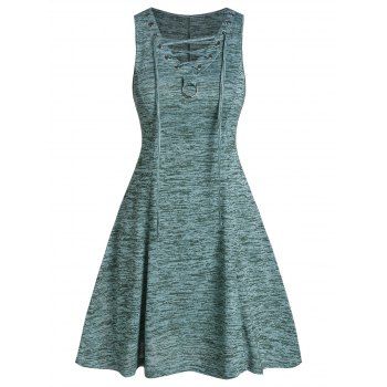 

Lace Up Space Dye Fit And Flare Dress, White