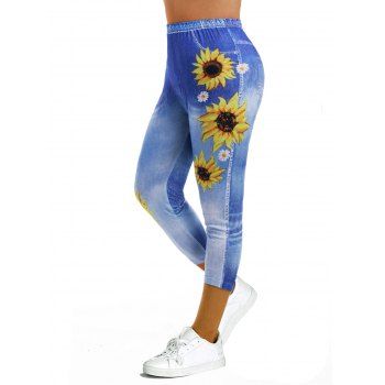 

3D Print Sunflower Capri Jeggings, Sky blue