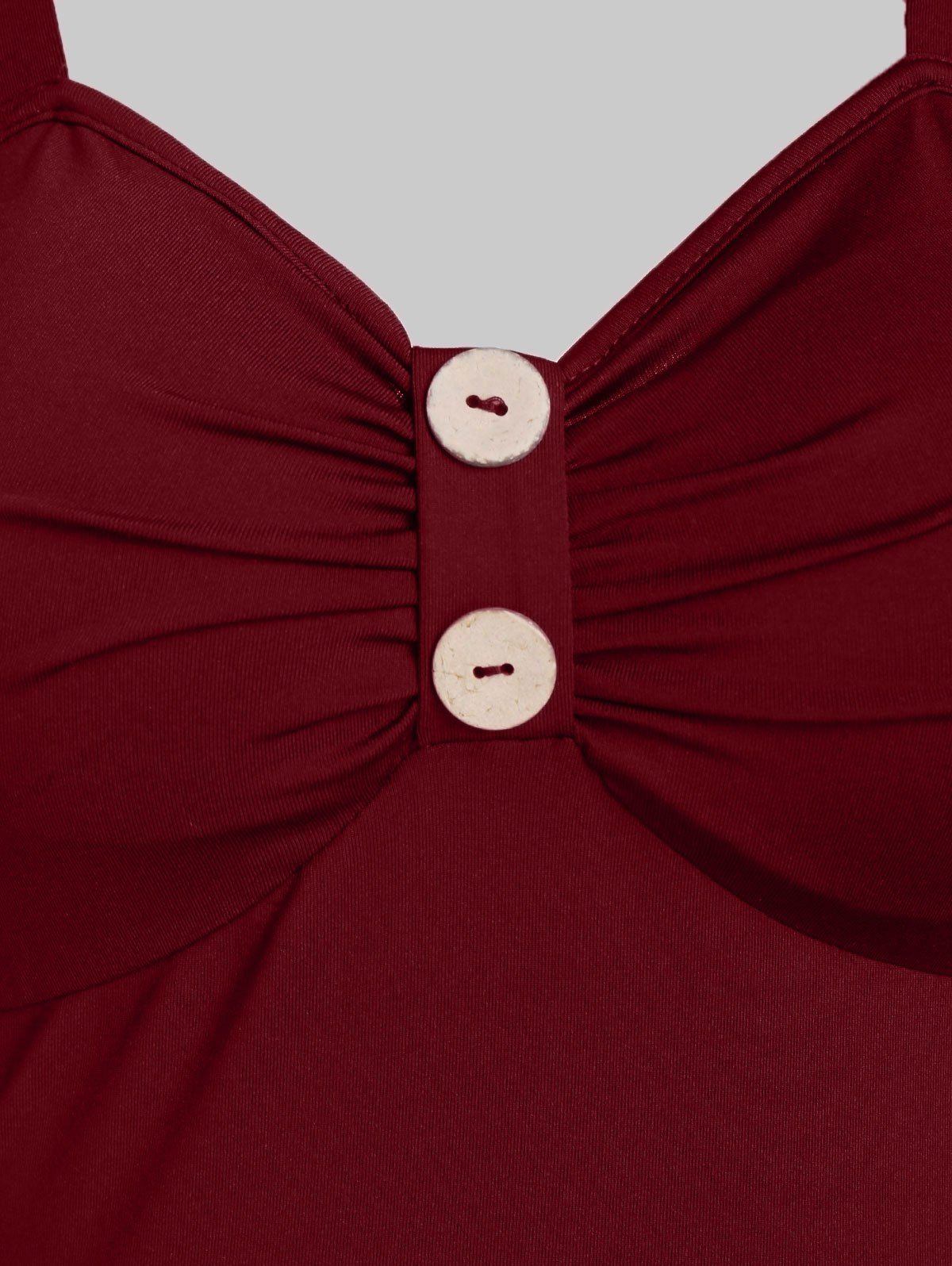 Robe Ligne A Irrégulière Panneau en Dentelle avec Bouton - Rouge Vineux XL