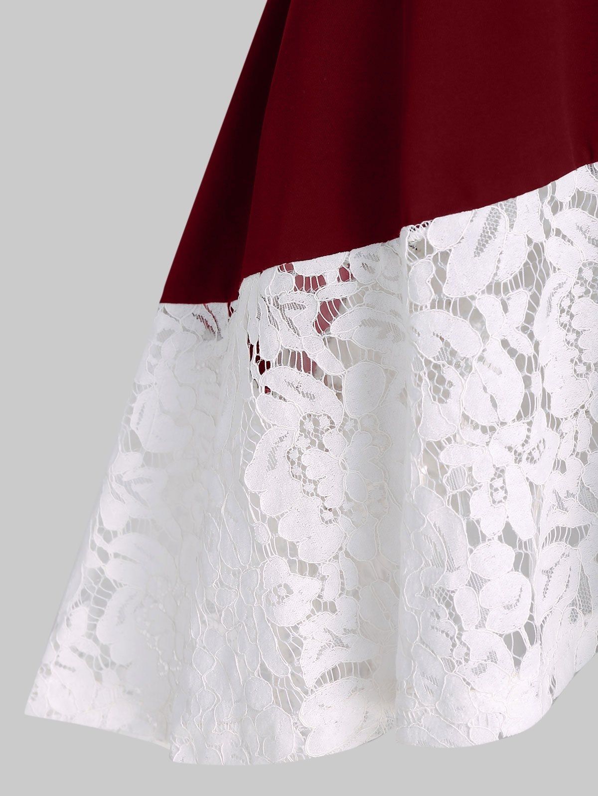 Robe Ligne A Irrégulière Panneau en Dentelle avec Bouton - Rouge Vineux XL