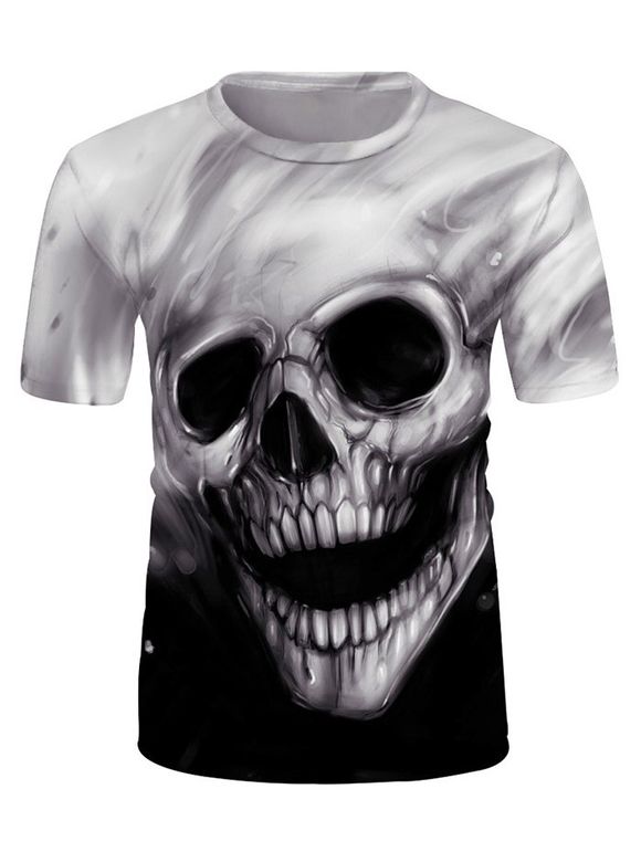T-shirt 3D Crâne Imprimée Manches Courtes à Col Rond - multicolor M