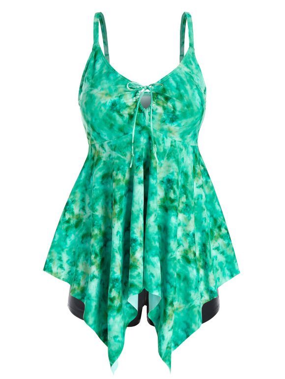 Plus Size Tie Dye Handkerchief Tankini Swimwear - CLOVER GREEN 4X