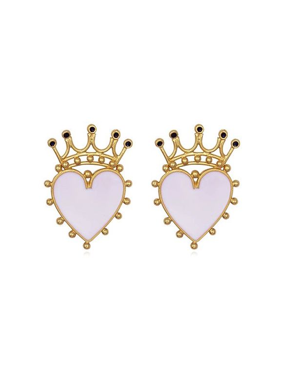 Boucles d'Oreilles en Forme de Cœur Exagéré Couronne - Blanc 