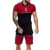 Ensemble de T-shirt en Blocs de Couleurs à Demi-Zip et de Short à Cordon - Rouge 3XL