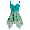 Débardeur Tunique Fleur Imprimée de Grande Taille avec Nœud Papillon - Turquoise Foncée L