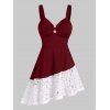 Robe Ligne A Irrégulière Panneau en Dentelle avec Bouton - Rouge Vineux 3XL