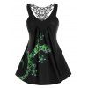 Débardeur en Dentelle Insérée Gecko Imprimé Dos de Nageur Grande-Taille - Noir 1X
