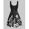 Robe Gothique Squelette Imprimée avec Bouton - Noir M