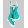 Débardeur Asymétrique avec Applique en Dentelle - Turquoise 3XL