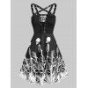 Mini Robe Gothique Squelette Imprimée à Lacets à Bretelle - Noir XL