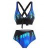 Forest Print Ombre Bowknot Crisscross Bikini Swimwear - multicolor XL