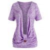 Plus Size Cowl Front Marled T Shirt And Halter Floral Tank Top Set - CROCUS PURPLE 5X