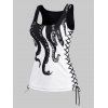 Vacation Lace Up Octopus Print Scoop Neck Tank Top - WHITE S