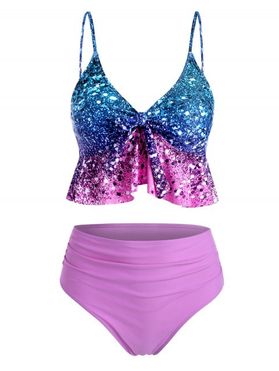 Ombre Tied Peplum Tummy Control Tankini Swimwear