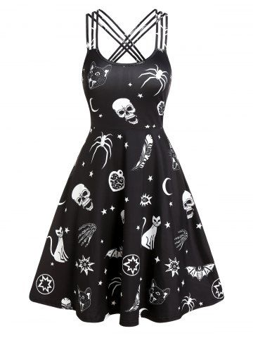 Skull Animal Print Cami Gothic A Line Dress