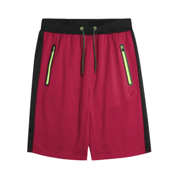 

Contrast Color Zip Pockets Casual Shorts, Red