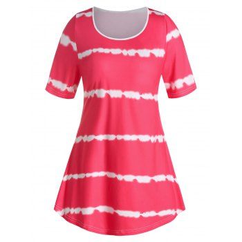 

Plus Size Tie Dye Curved T Shirt, Rose red