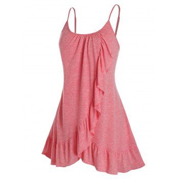 

Plus Size Overlap Flounce Long Cami Top, Pink