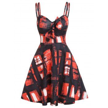 

Vintage Plaid Print Bowknot Corset Style Cami A Line Dress, Black