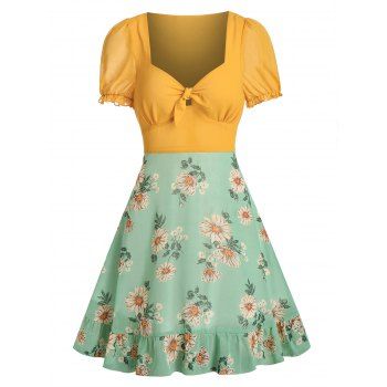 

Floral Print Knot Front Chiffon Dress, Green