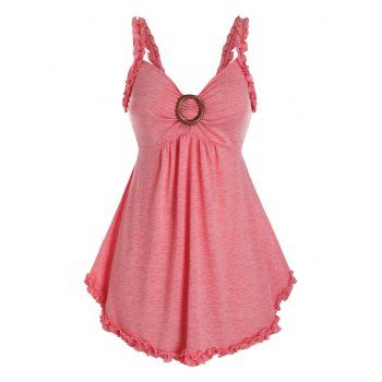 

Plus Size Lettuce Frilled Backless Tunic Tank Top, Pink